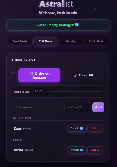 AstralList Main App Interface